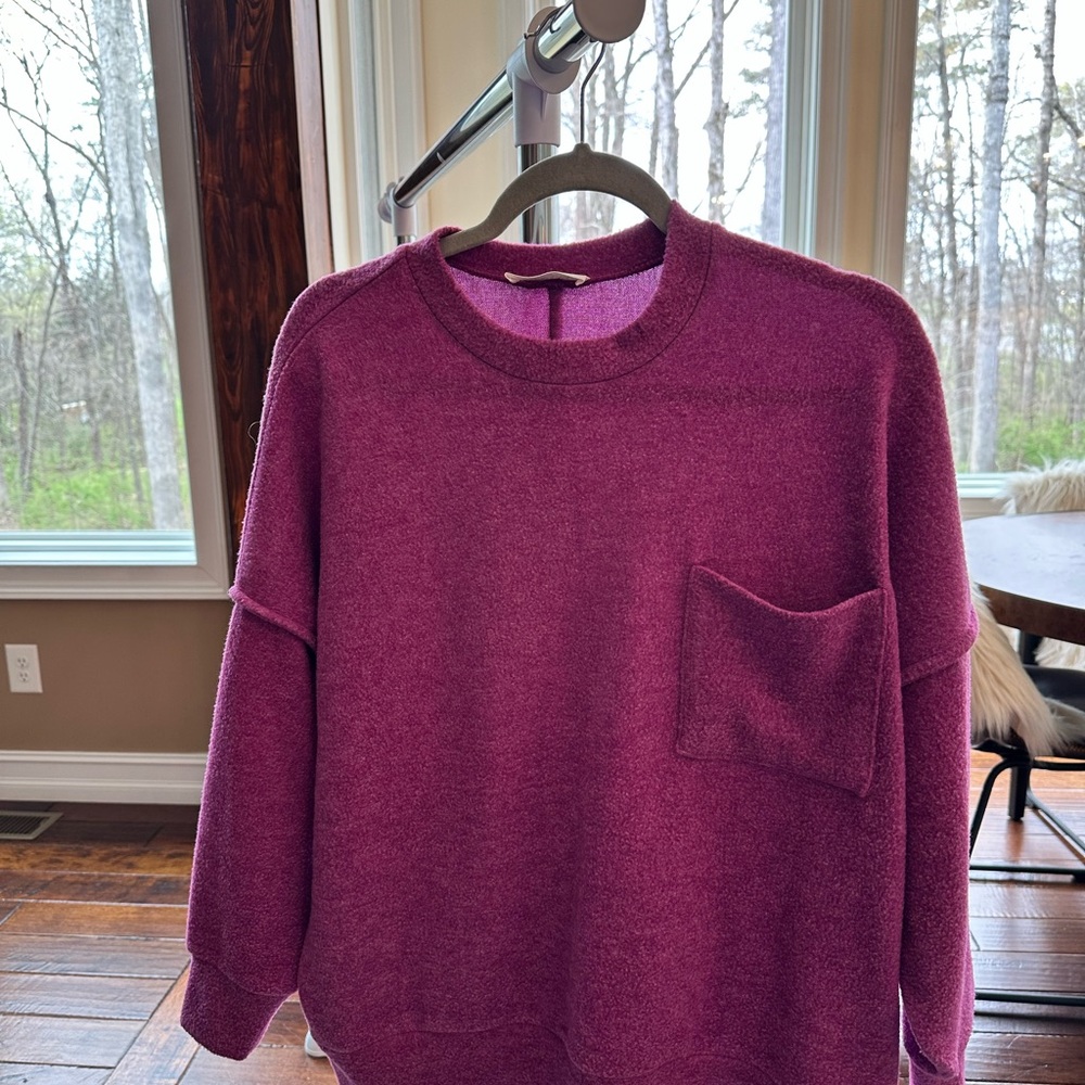 Zenana Outfitters Plush Crewneck Sweater in Magenta